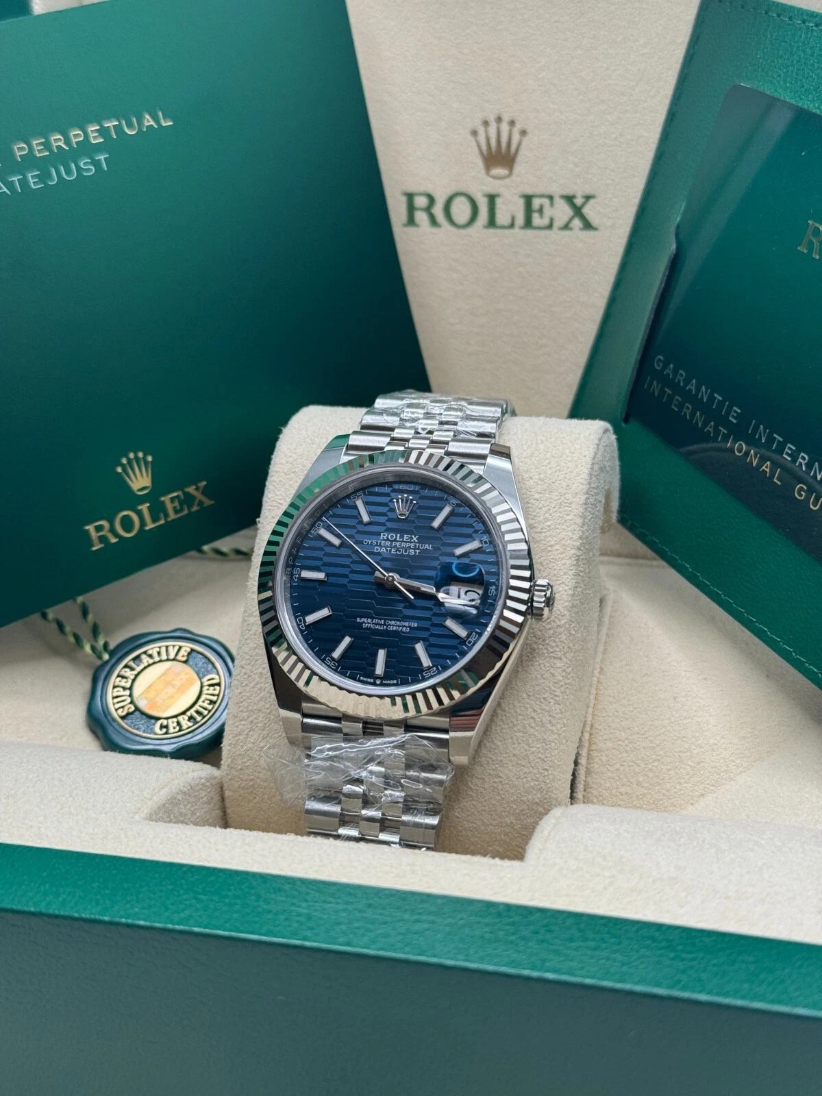 RLX Datejust 41mm Blue Fluted Motif Index Dial Jubilee Bracelet Watch - 126334 - Image 8