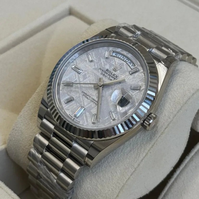RLX Day-Date "President" 40mm Platinum Meteorite Diamond Baguette Dial - 228236 - Image 4