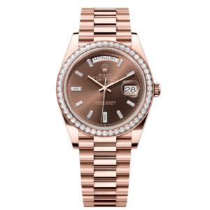 RLX  Day-Date 40mm Chocolate Baguette Diamond Dial Diamond Bezel Dial Watch 228345RBR
