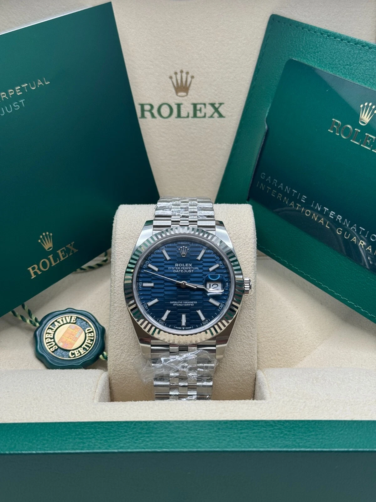 RLX Datejust 41mm Blue Fluted Motif Index Dial Jubilee Bracelet Watch - 126334 - Image 3