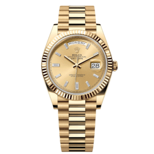 RLX  Day-Date "President" 40mm Yellow Gold Champagne Diamond Baguette Dial - 228238