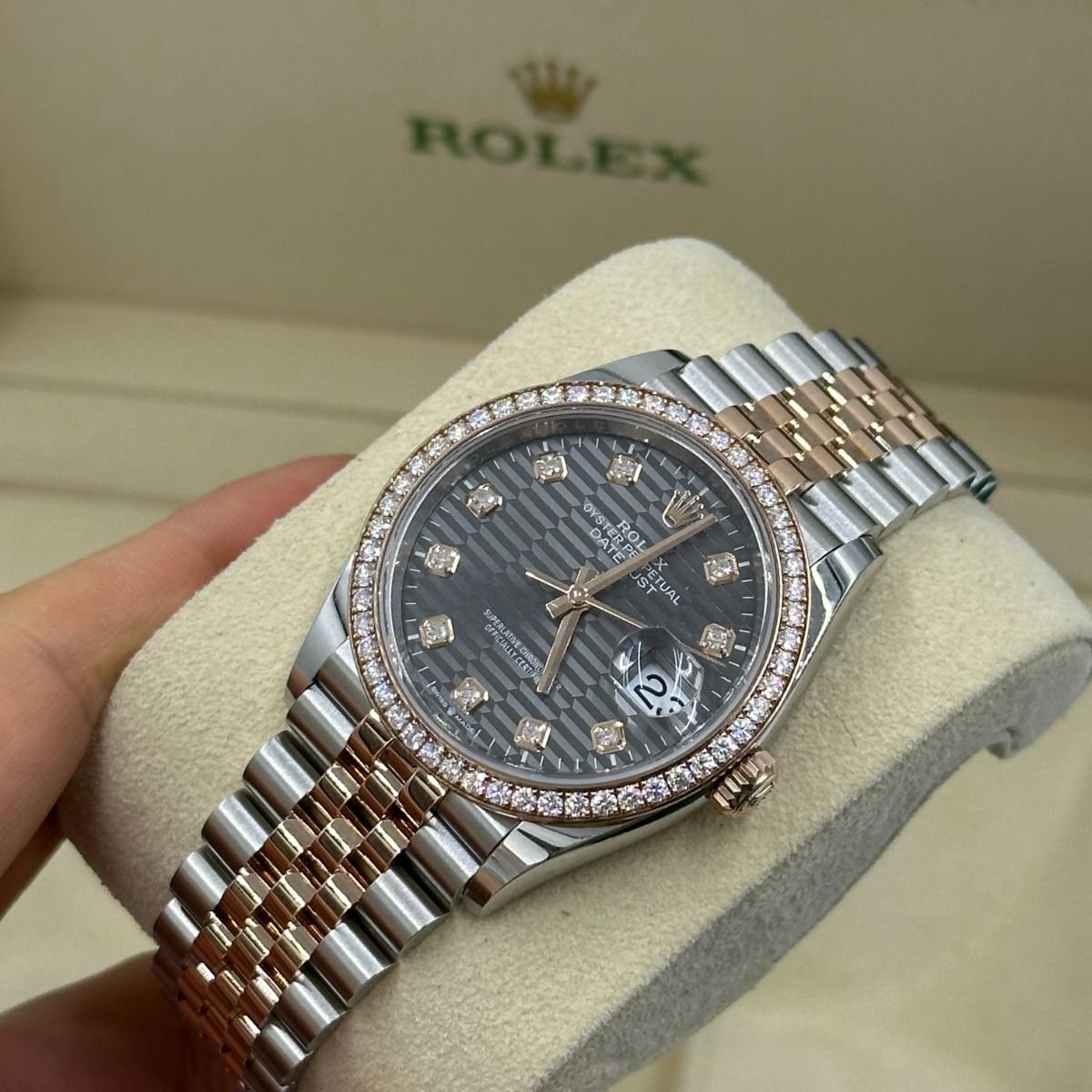 RLX Datejust 36mm 126281 Slate Fluted Motif Diamond Dial Diamond Bezel and Oyster Bracelet - Image 16