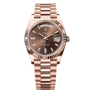 RLX  Day-Date "President" 40mm Everose Gold Chocolate Diamond Baguette Dial - 228235