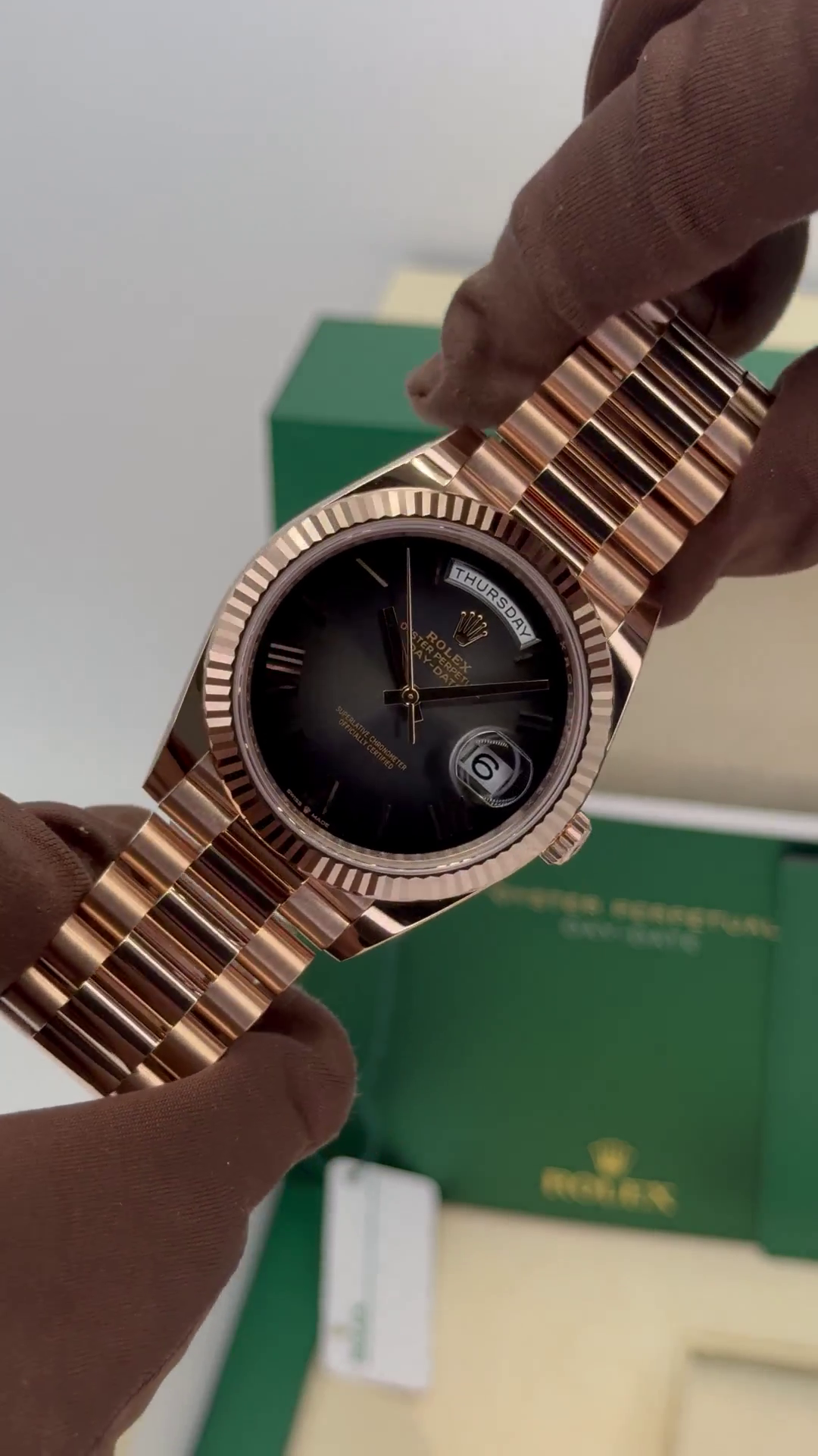 RLX Day-Date "President" 40mm Everose Gold Slate Roman Ombre "Smoke" Dial - 228235 - Image 9