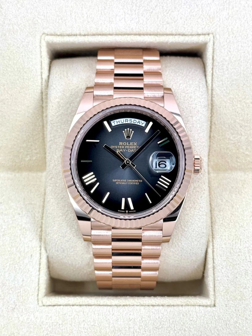 RLX Day-Date "President" 40mm Everose Gold Slate Roman Ombre "Smoke" Dial - 228235 - Image 2