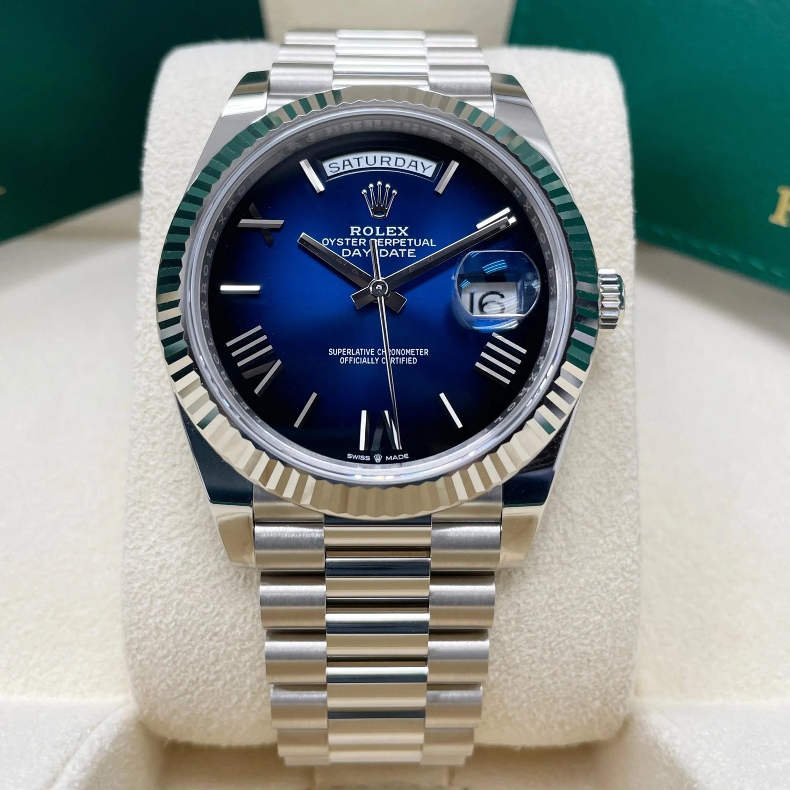 RLX Day-Date "President" 40mm White Gold Blue Roman Ombre Dial - 228239 - Image 3