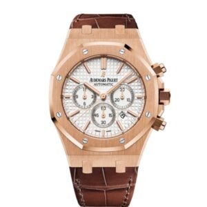 【Super Clone】Audemars Piguet Royal Oak Chronograph 41mm Rose Gold White Dial Leather Strap Watch