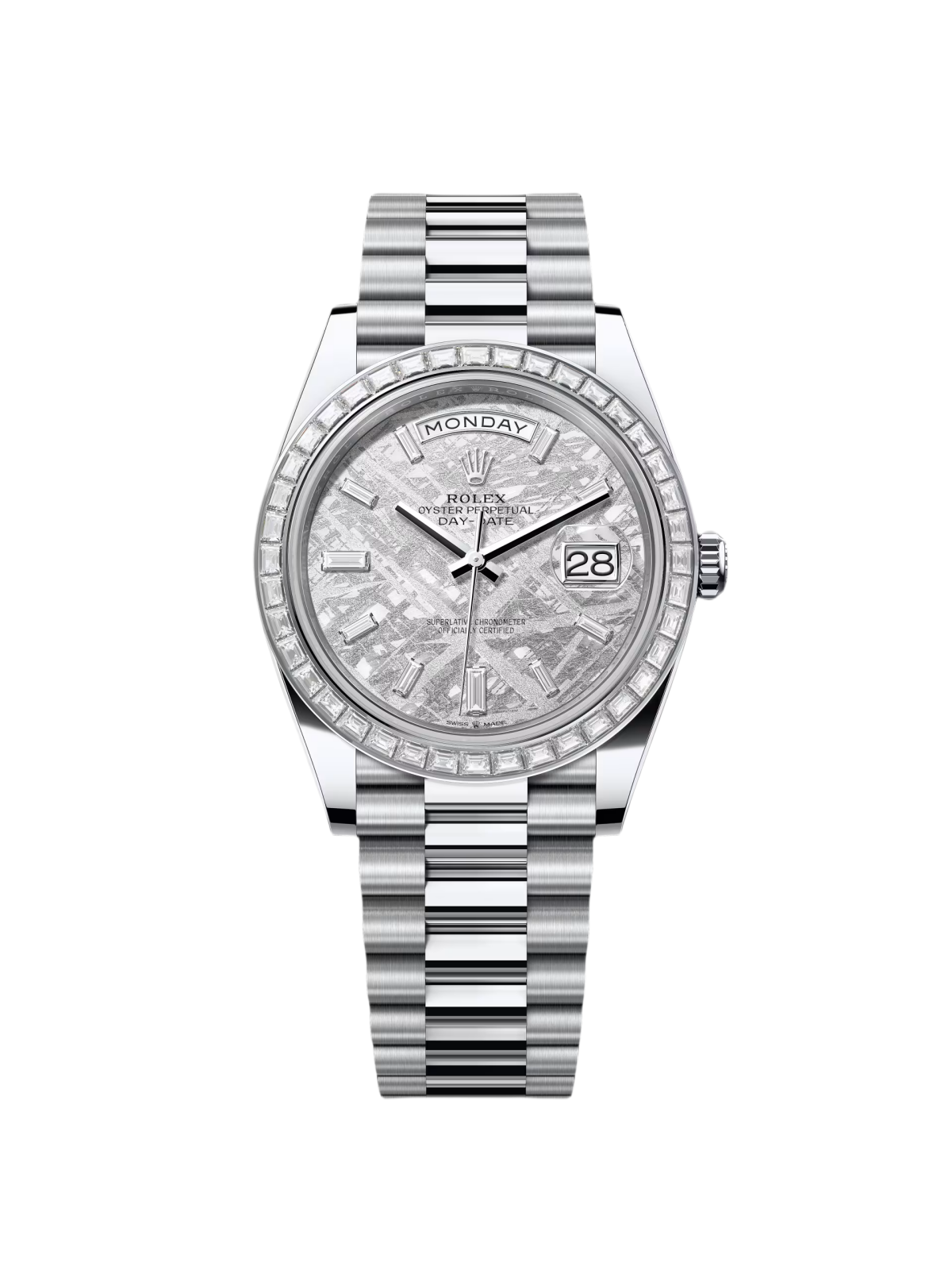 RLX Day-Date 40mm 228396TBR-0027 Meteoriate Baguette Diamond Dial and Bezel Watch