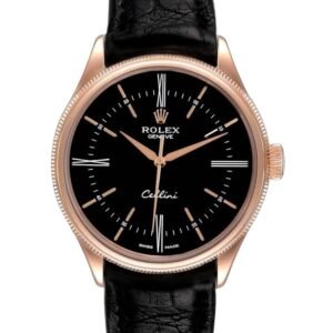 【Super Clone】Rolex Cellini Time 50505 Black Leather Strap Black Dial 39mm Mens Replica Watch
