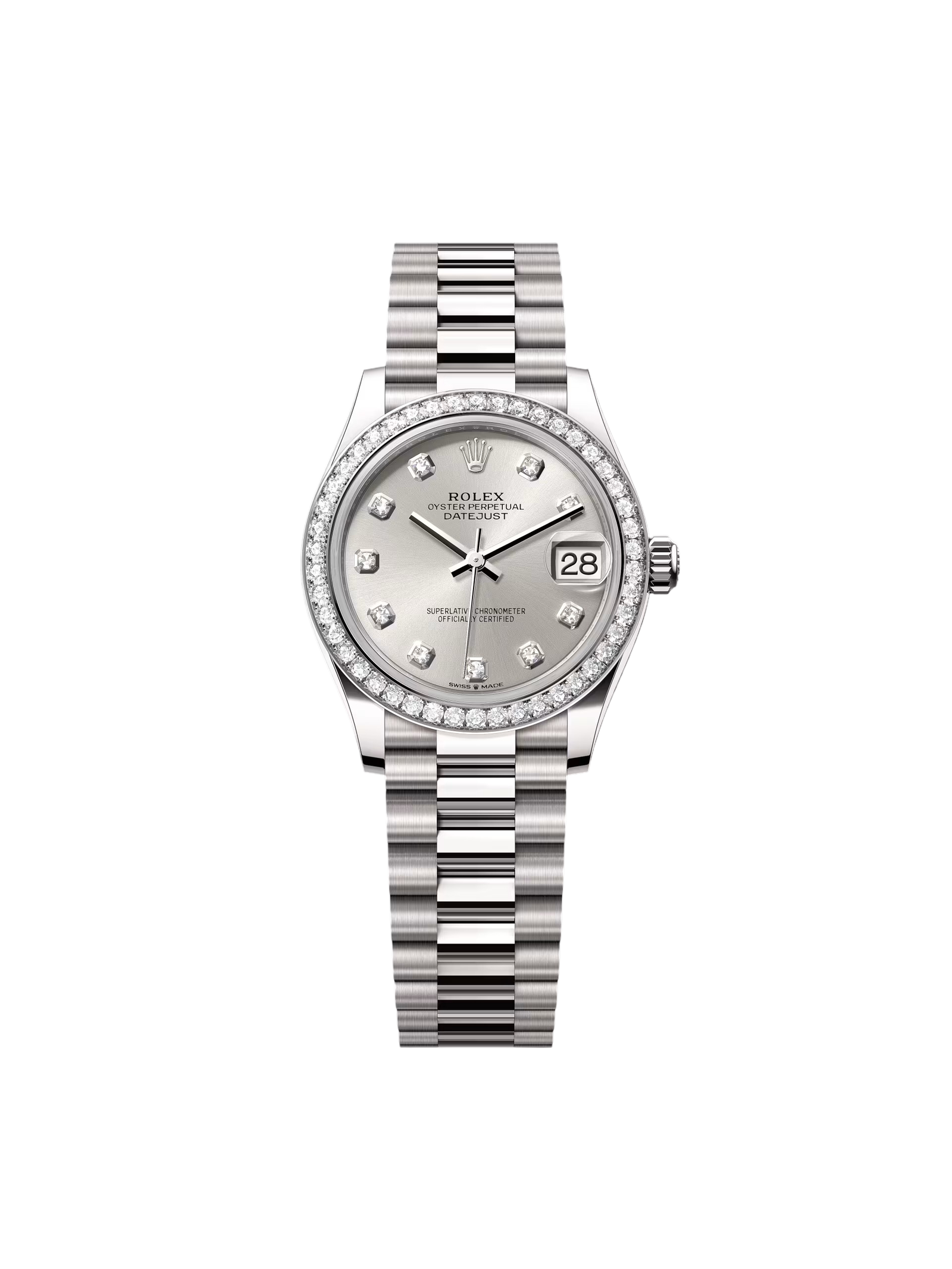 RLX Datejust m278289RBR-0021 Silver Dial White Gold President Watch