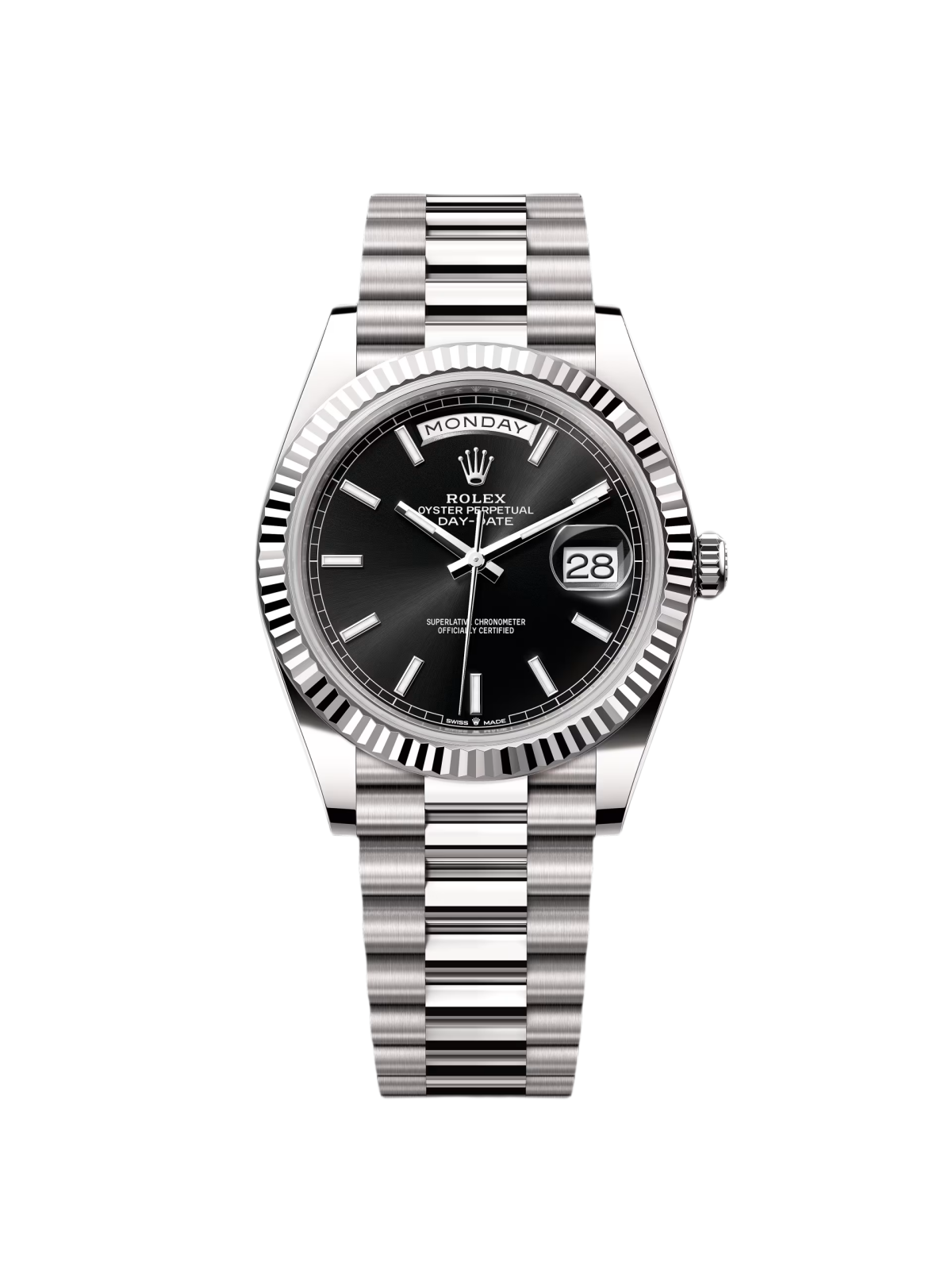 RLX Day-Date "President" 40mm White Gold Black Index Dial - 228239