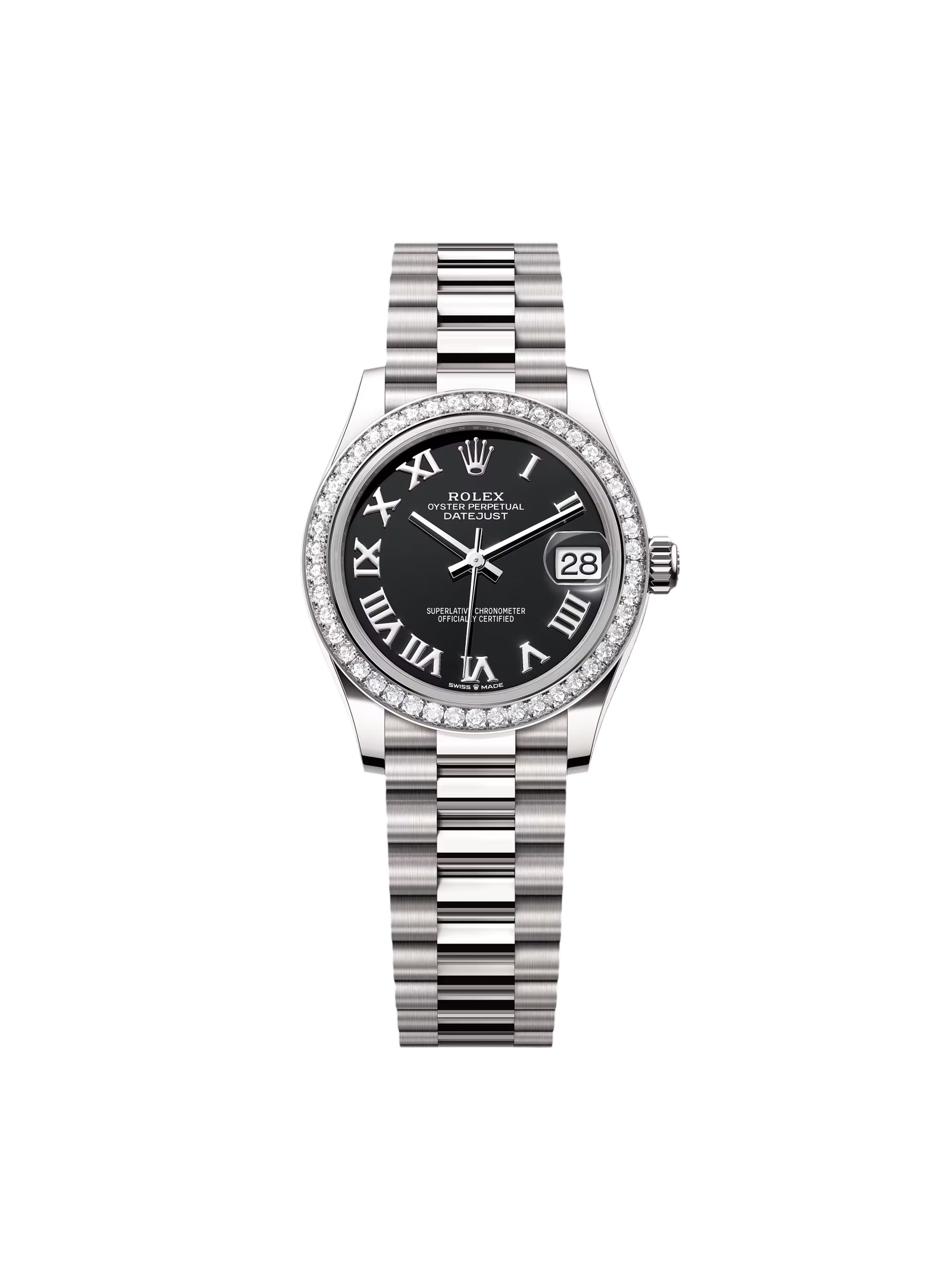 RLX Datejust m278289RBR-0011 Bright Black Dial White Gold President Watch