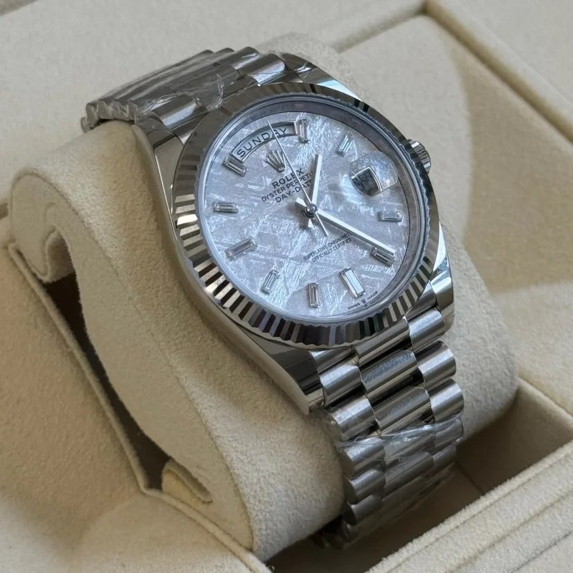 RLX Day-Date "President" 40mm Platinum Meteorite Diamond Baguette Dial - 228236 - Image 3