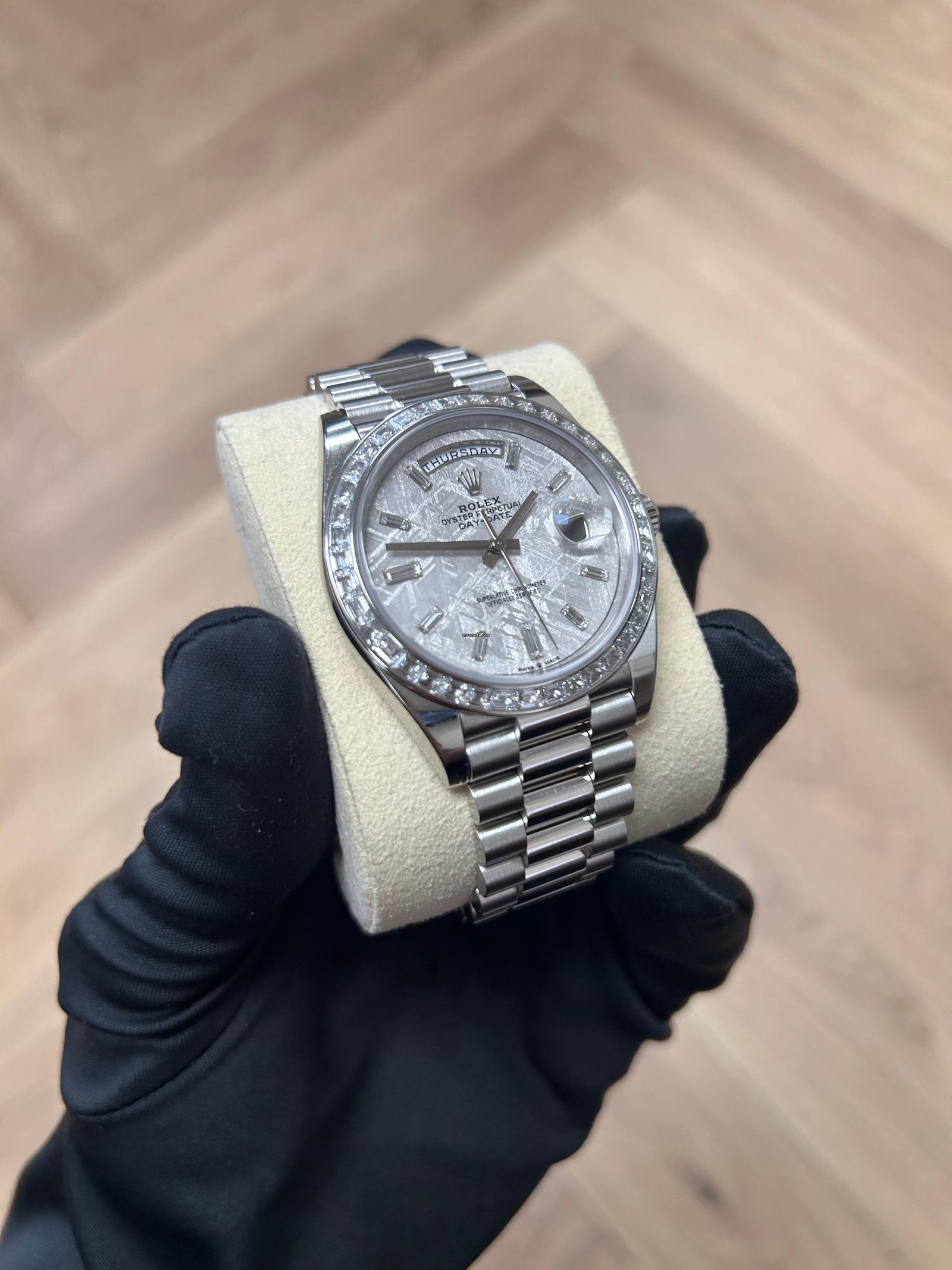 RLX Day-Date 40mm 228396TBR-0027 Meteoriate Baguette Diamond Dial and Bezel Watch - Image 3