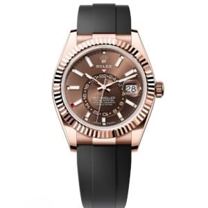 12A  clean factory customized Swiss movementRLX  Sky-Dweller 42mm Rose Gold Chocolate Dial Oysterflex - 336235