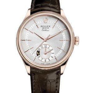 【Super Clone】Rolex Cellini Dual Time 50525 Silver Dial Brown Leather Strap 39mm Mens Replica Watch