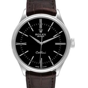 【Super Clone】Rolex Cellini Time 50509 Brown Leather Strap Black Dial 39mm Mens Replica Watch