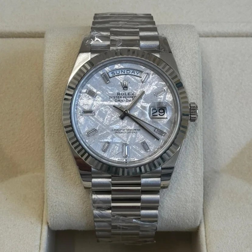 RLX Day-Date "President" 40mm Platinum Meteorite Diamond Baguette Dial - 228236 - Image 2