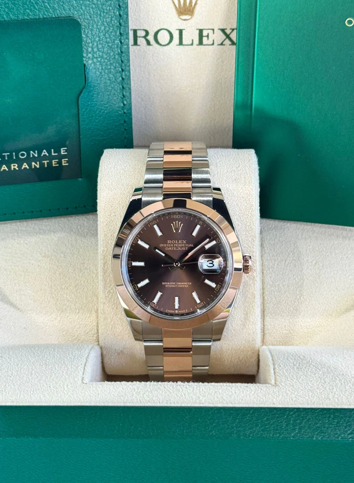 RLX Datejust 41mm 126301 Chocolate Index Oyster Steel and Everose Gold Watch - Image 3