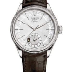 【Super Clone】Rolex Cellini Dual Time 50529 Silver Dial Brown Strap 39mm Mens Replica Watch