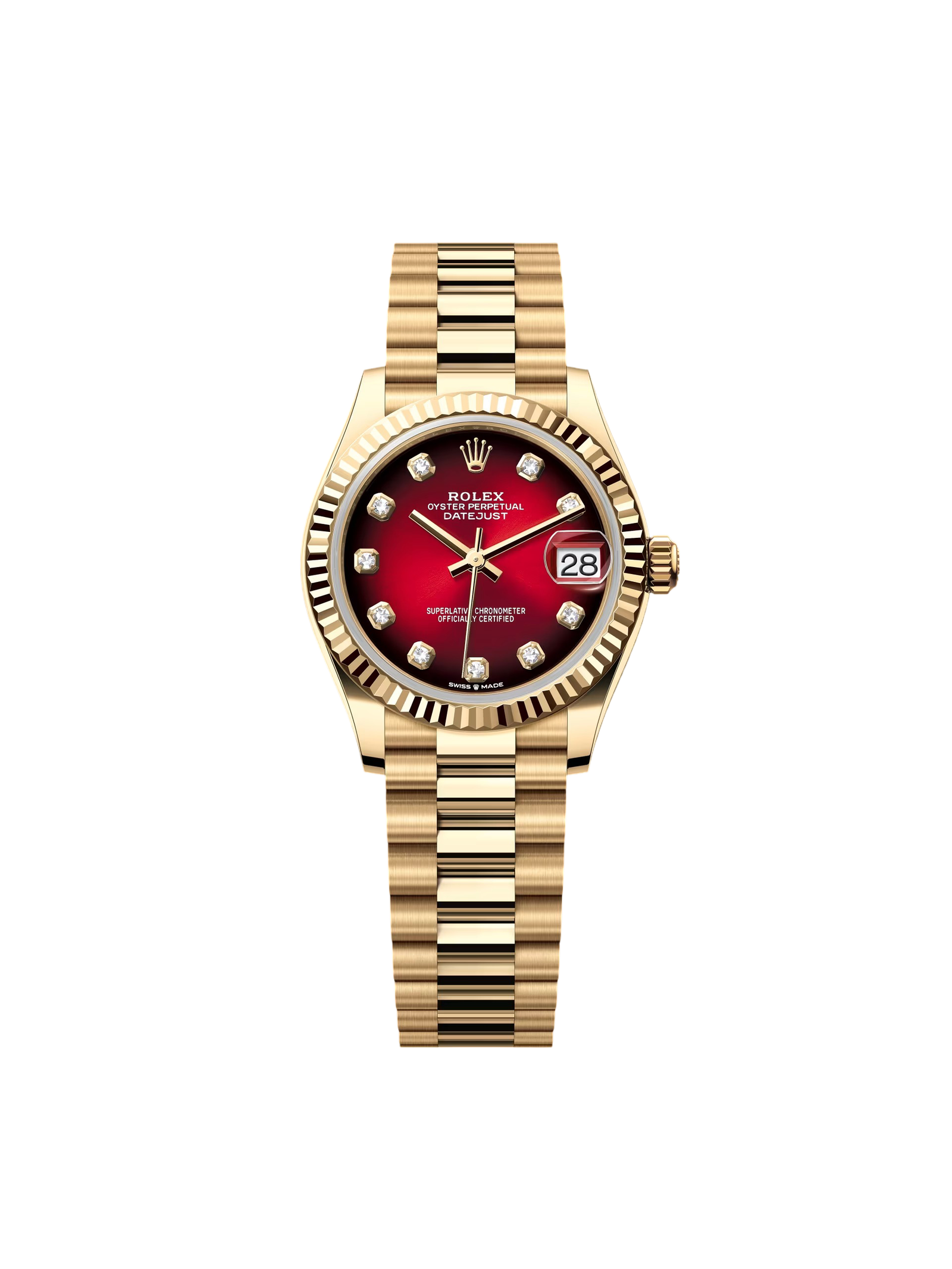 RLX Datejust m278278-0049 31mm Red Ombre Dial 18k Yellow Gold