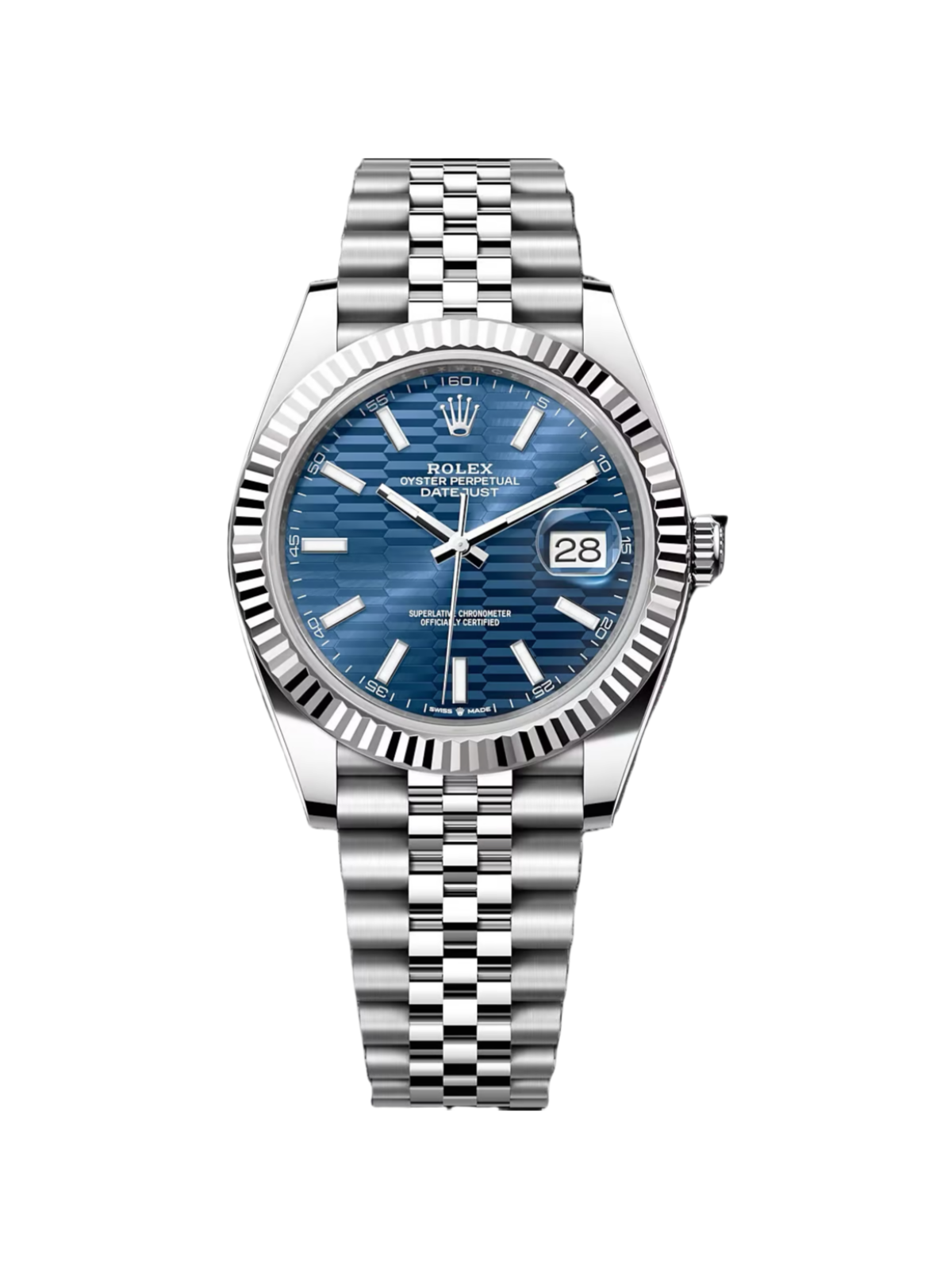 RLX Datejust 41mm Blue Fluted Motif Index Dial Jubilee Bracelet Watch - 126334