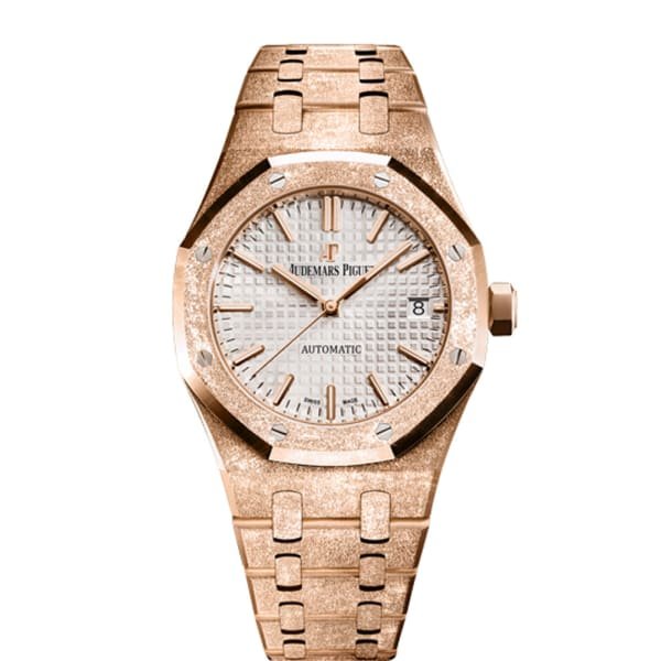 【Super Clone】Audemars Piguet Royal Oak Frosted Gold, Silver dial, 37mm, 18k Rose gold, 15454OR.GG.1259OR.01