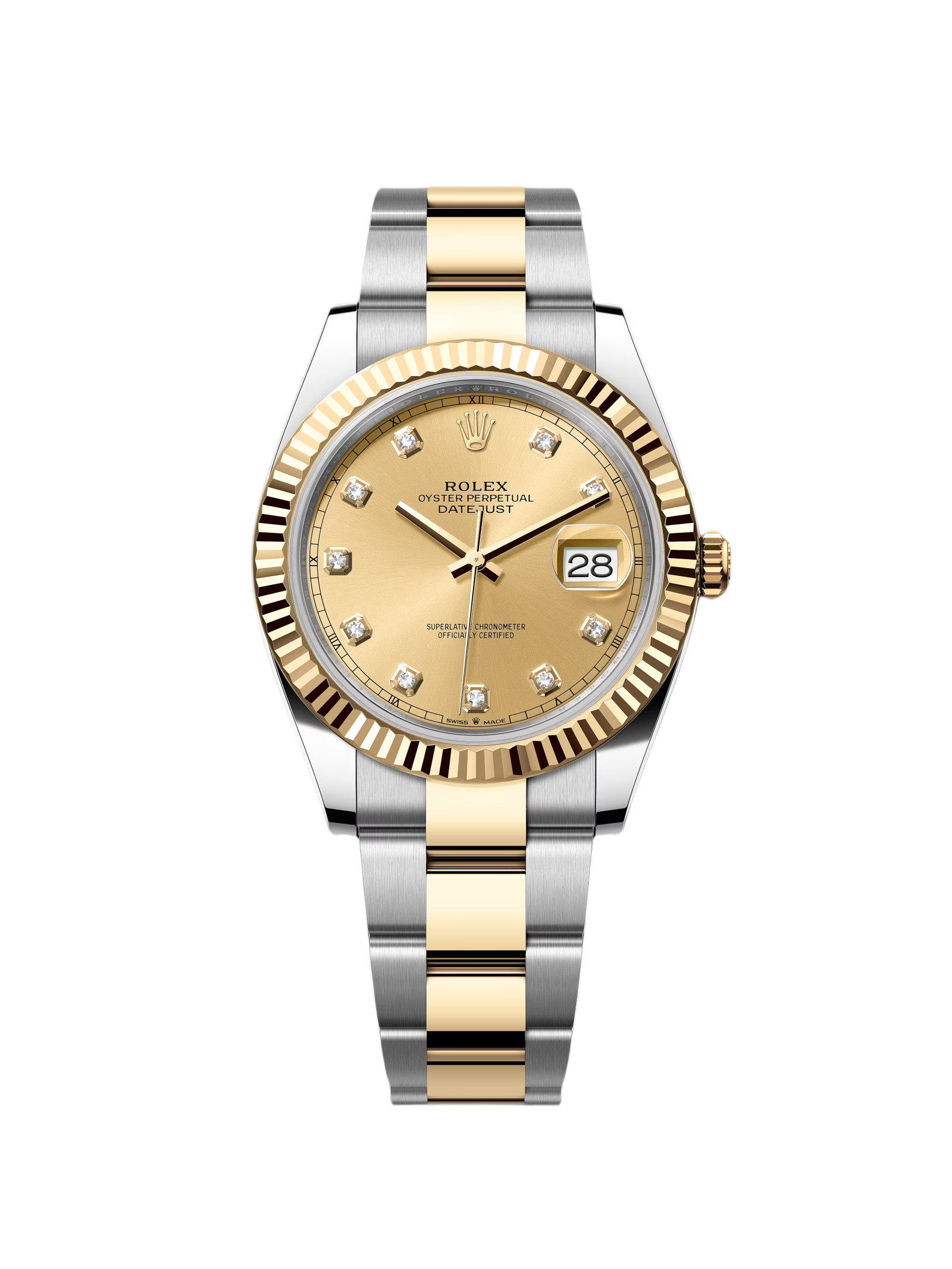 RLX Datejust 41mm Two-Tone Yellow Gold Fluted Bezel Champagne Diamond Dial Oyster - 126333