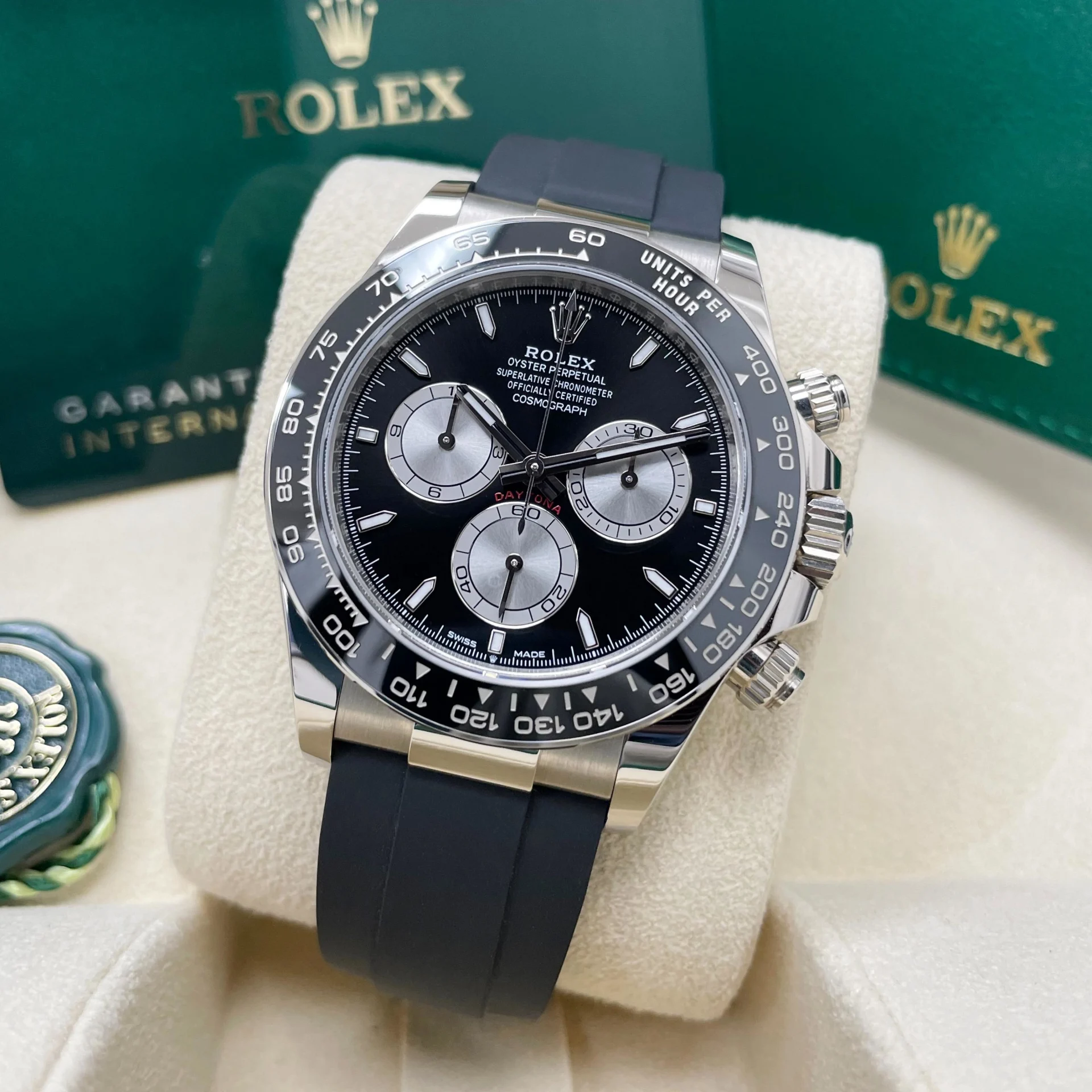 【Super Clone】Rolex Cosmograph Daytona White Gold Mens Watch-126519LN Black Oysterflex - Image 7