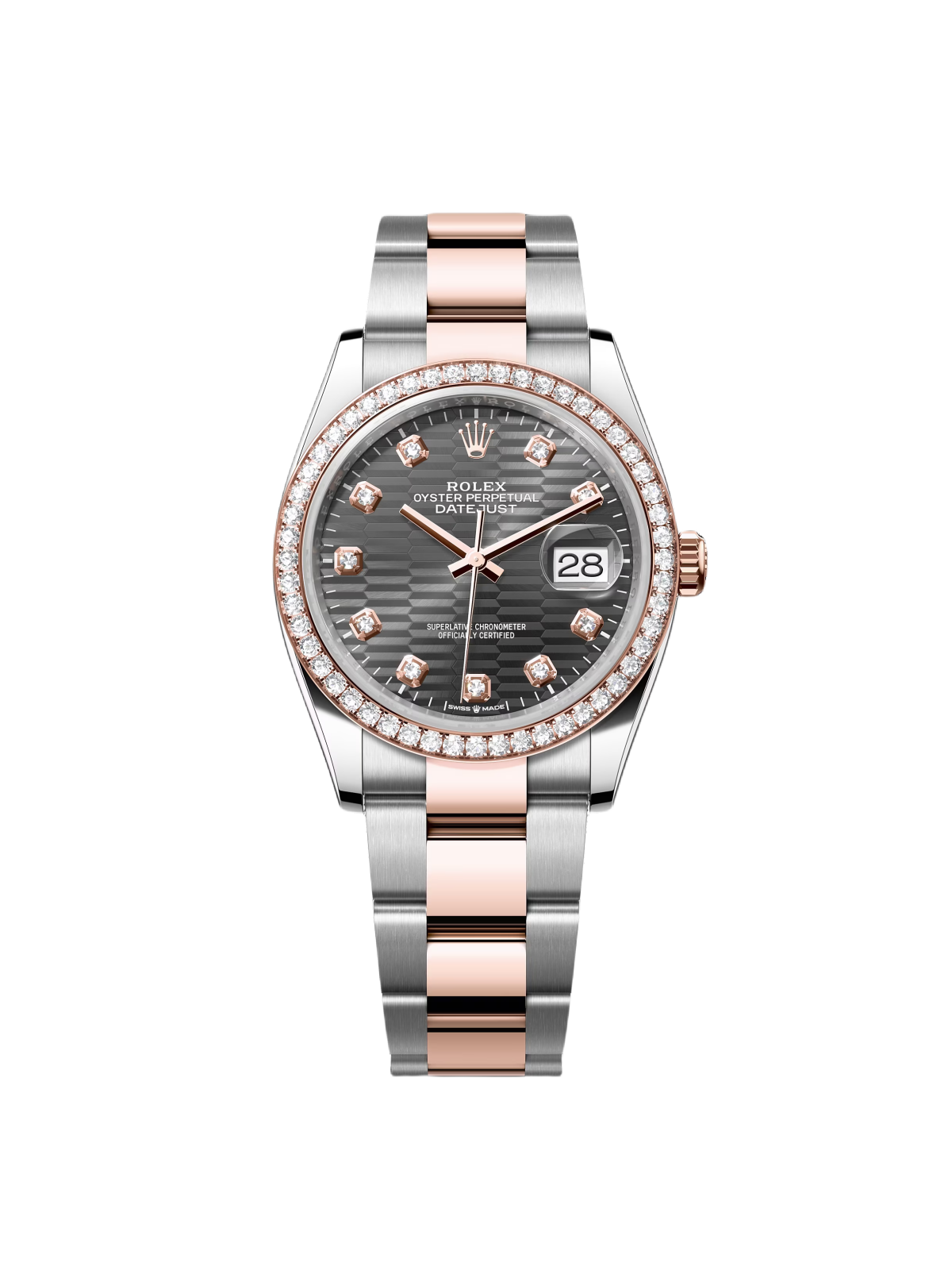 RLX Datejust 36mm 126281 Slate Fluted Motif Diamond Dial Diamond Bezel and Oyster Bracelet