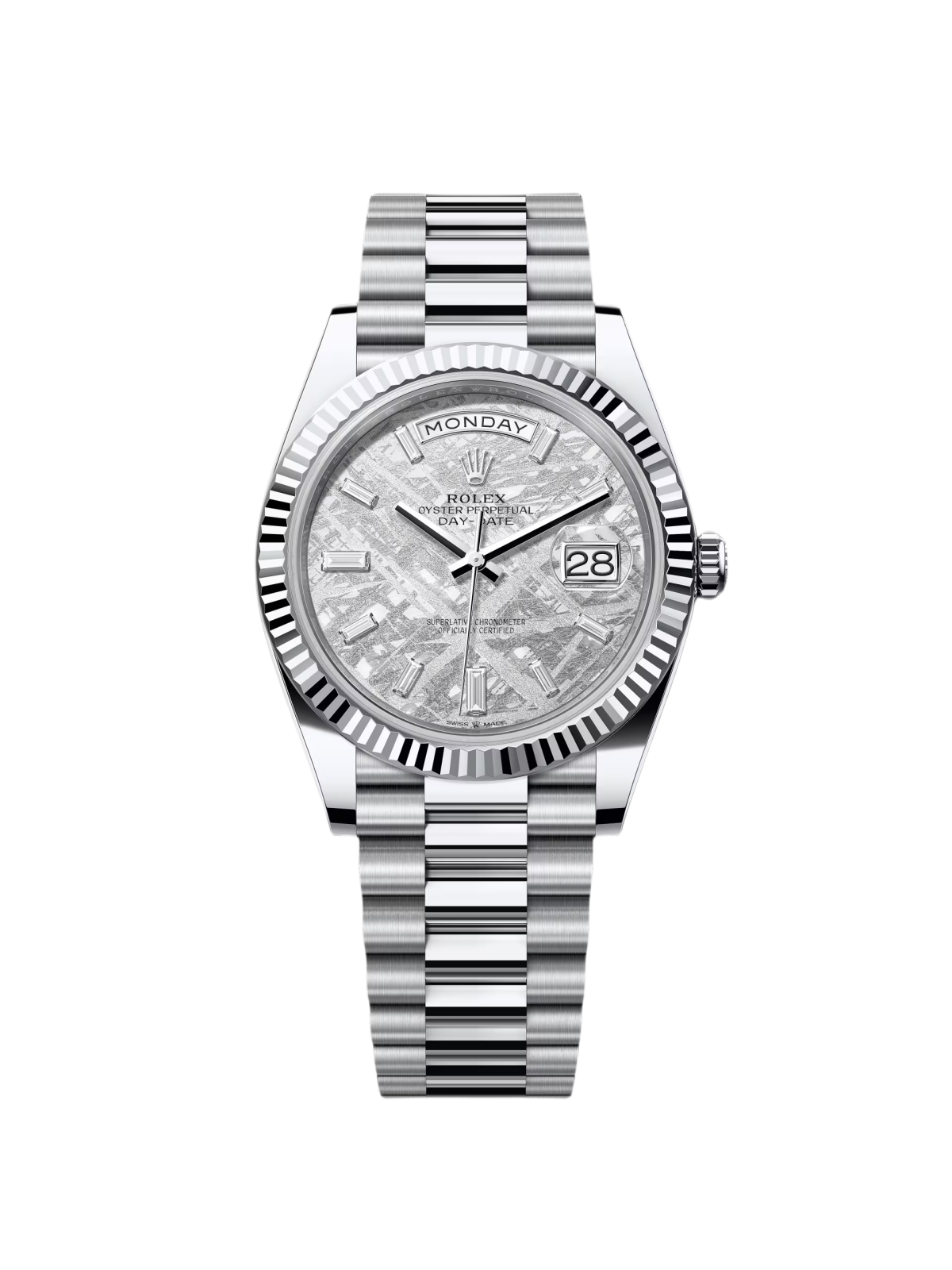 RLX Day-Date "President" 40mm Platinum Meteorite Diamond Baguette Dial - 228236