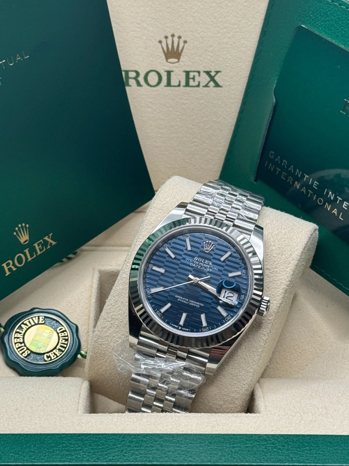 RLX Datejust 41mm Blue Fluted Motif Index Dial Jubilee Bracelet Watch - 126334 - Image 7