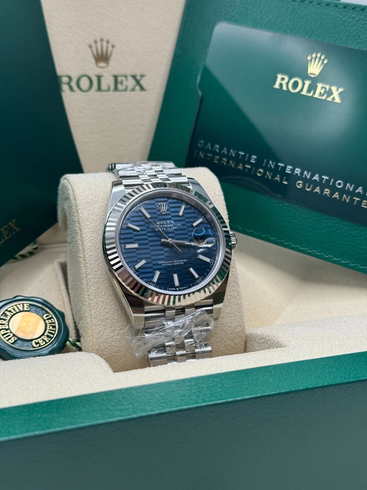RLX Datejust 41mm Blue Fluted Motif Index Dial Jubilee Bracelet Watch - 126334 - Image 5