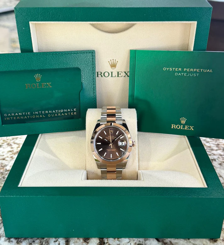 RLX Datejust 41mm 126301 Chocolate Index Oyster Steel and Everose Gold Watch - Image 11