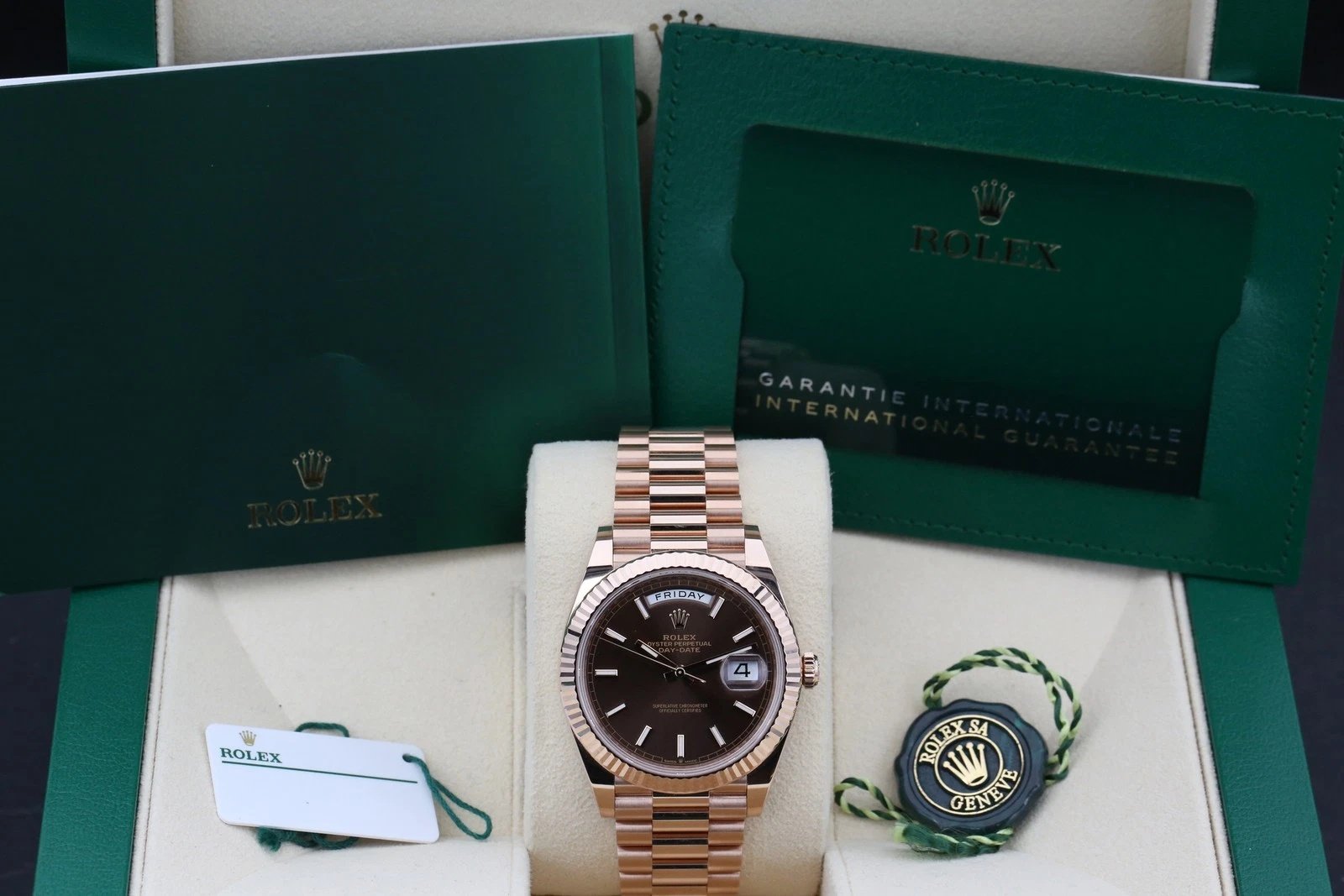 RLX Day-Date "President" 40mm Everose Gold Chocolate Index Dial - 228235 - Image 7