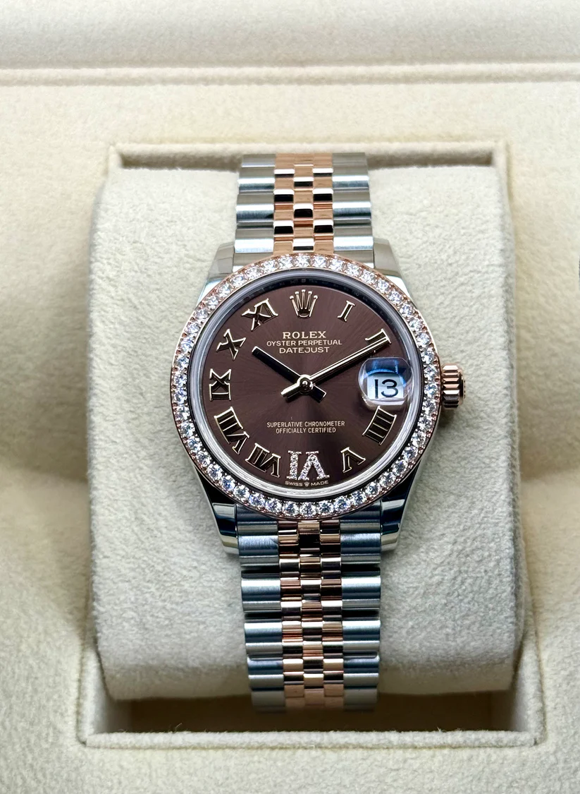 RLX Datejust m278381-0005/0006 Chocolate Roman Diamond 31mm Dial Diamond-Set Bezel and Oyster Bracelet Watch - Image 3