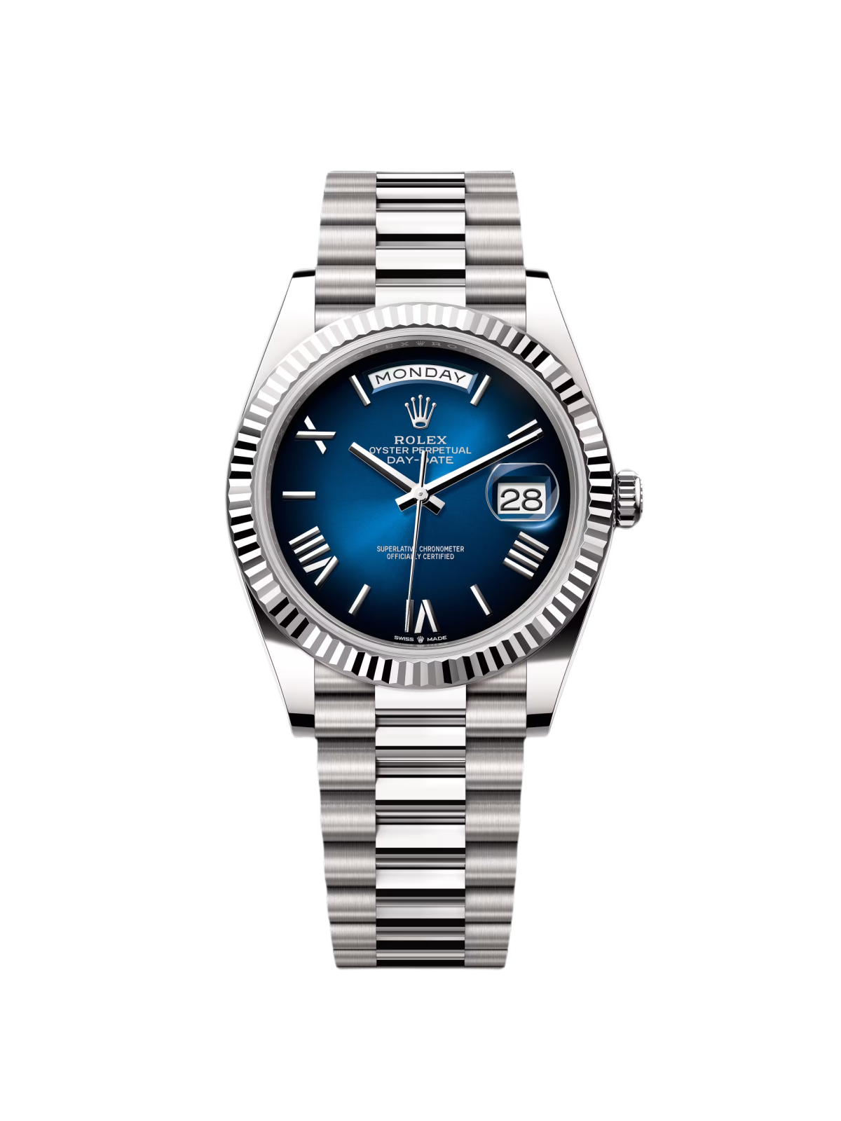 RLX Day-Date "President" 40mm White Gold Blue Roman Ombre Dial - 228239
