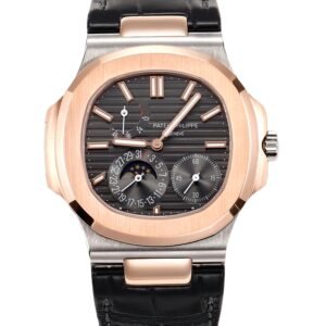 【Super Clone】Patek Philippe Nautilus Moon Phases Rose & White Gold Slate Grey Dial 5712GR 001