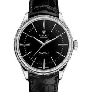 【Super Clone】Rolex Cellini Time 50509 Black Leather Strap Black Dial 39mm Mens Replica Watch