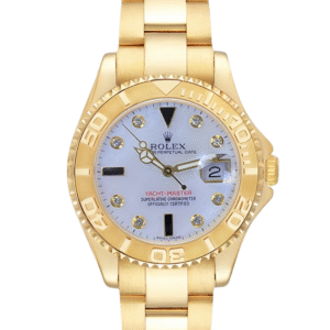 【Super Clone】Rolex Yacht Master 168628 White Mother of Pearl Diamond Dial Yellow Gold Case 35mm Women's Watch