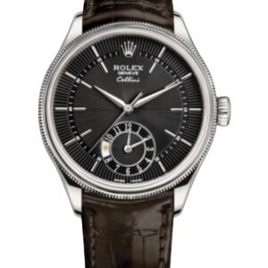 【Super Clone】Rolex Cellini Dual Time 50529 Black Dial Brown Leather Strap 39mm Mens Replica Watch